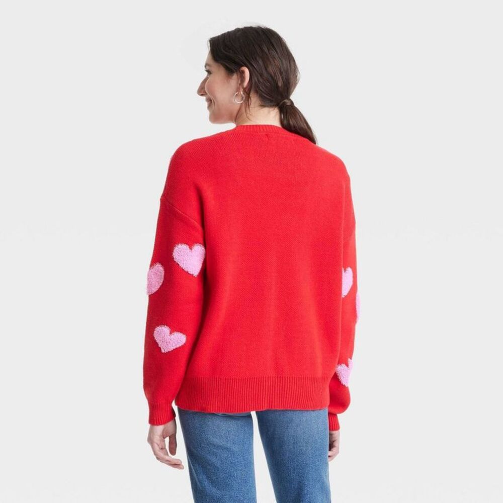 33 Degrees - Women's Valentine's Day Pink Hearts Graphic Cardig Red - Picture 2 of 4